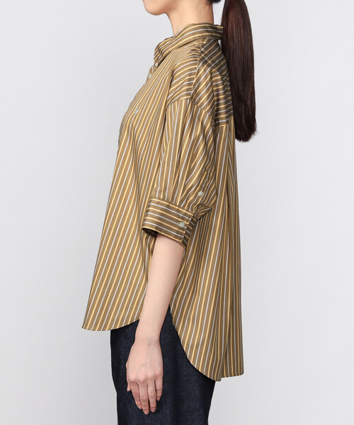 GYMPHLEX（ジムフレックス）の「Gymphlex | コットンタイプライター ストライプボタンダウンシャツ WOMEN（シャツ/ブラウス・レディース・ブラウン系その他・14）」の9枚目の写真