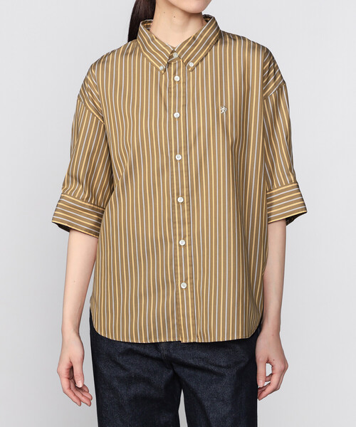 GYMPHLEX（ジムフレックス）の「Gymphlex | コットンタイプライター ストライプボタンダウンシャツ WOMEN（シャツ/ブラウス・レディース・ブラウン系その他・14）」の7枚目の写真