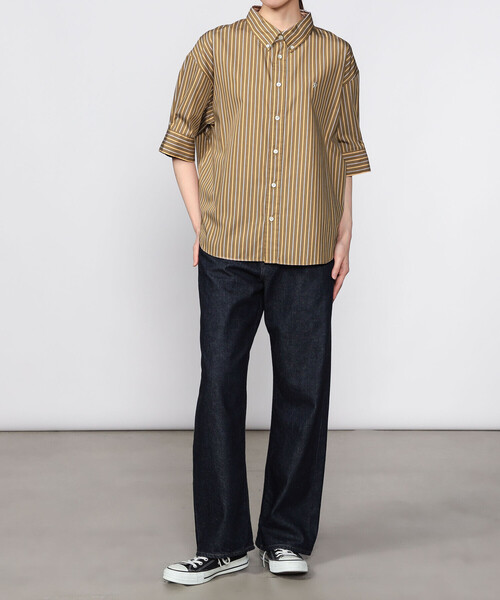 GYMPHLEX（ジムフレックス）の「Gymphlex | コットンタイプライター ストライプボタンダウンシャツ WOMEN（シャツ/ブラウス・レディース・ブラウン系その他・14）」の6枚目の写真