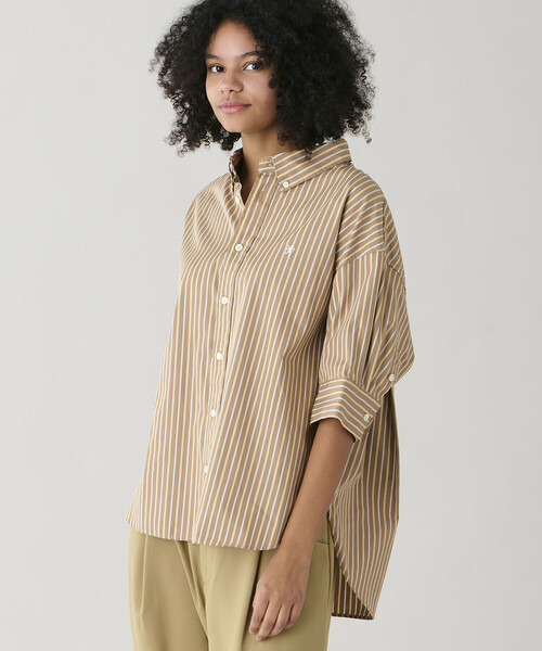 GYMPHLEX（ジムフレックス）の「Gymphlex | コットンタイプライター ストライプボタンダウンシャツ WOMEN（シャツ/ブラウス・レディース・ブラウン系その他・14）」の5枚目の写真