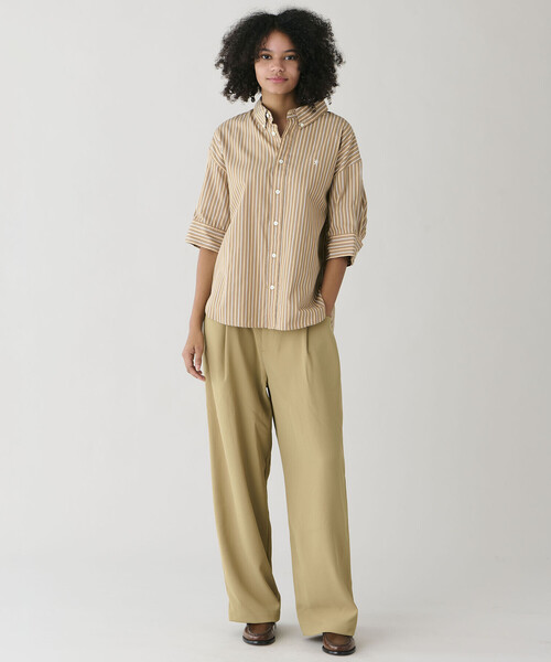 GYMPHLEX（ジムフレックス）の「Gymphlex | コットンタイプライター ストライプボタンダウンシャツ WOMEN（シャツ/ブラウス・レディース・ブラウン系その他・14）」の3枚目の写真