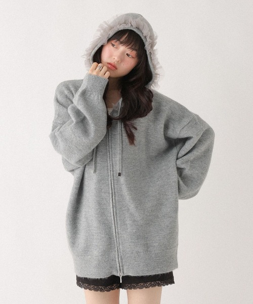 チュールフードニットミニワンピース 643432（ワンピース）｜Heather