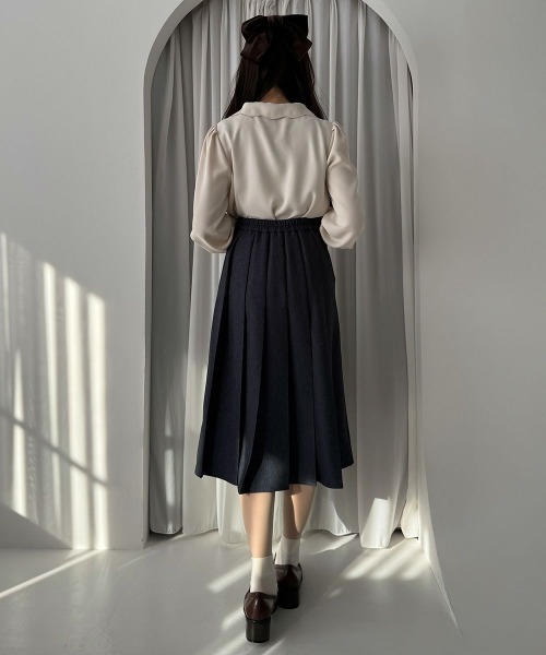 an another angelus（アンアナザーアンジェラス）の「ビット使いデニムライクプリーツスカート/fint フィント（デニムスカート・レディース・ブラック/インディゴブルー・FREE）」の6枚目の写真