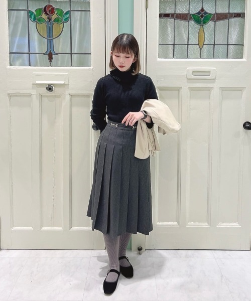 an another angelus（アンアナザーアンジェラス）の「ビット使いデニムライクプリーツスカート/fint フィント（デニムスカート・レディース・ブラック/インディゴブルー・FREE）」の3枚目の写真