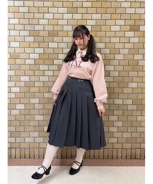an another angelus（アンアナザーアンジェラス）の「ビット使いデニムライクプリーツスカート/fint フィント（デニムスカート・レディース・ブラック/インディゴブルー・FREE）」の19枚目の写真
