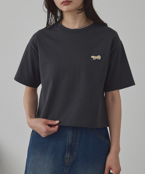 PENNEYS（ぺニーズ）の「PENNEYS/ペニーズ 別注 THE FOX ロゴ ワンポイント刺繍 ショート丈 半袖Tシャツ（Tシャツ/カットソー・レディース・ブラック/ホワイト系/ブルー/チャコールグレー/オフホワイト/ネイビー/ブラウン/レッド・L/M）」の20枚目の写真