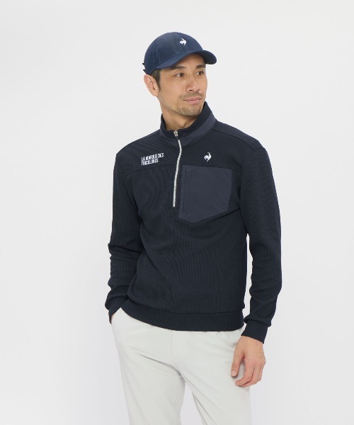 le coq sportif GOLF(ルコックスポルティフゴルフ)の「【DAILY】ワッフルニットハーフジップカットソー(Tシャツ/カットソー・メンズ・ネイビー/グレー・L/XL/3L)」の1枚目の写真