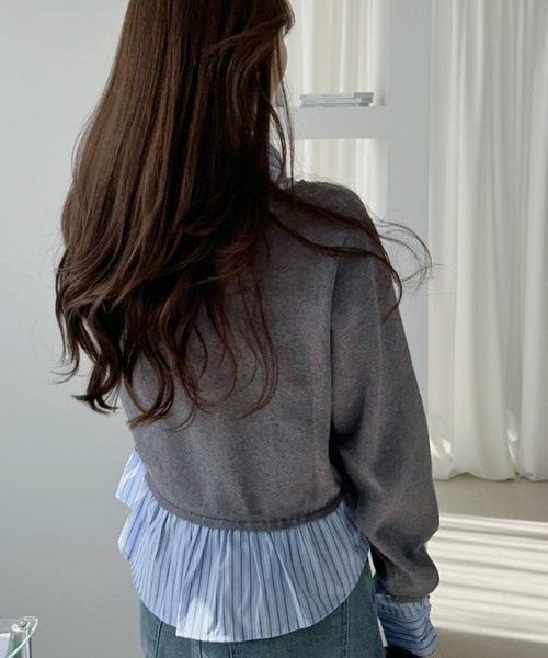 Ada.（エイダ）の「ストライプシャツ切替 レイヤード風 トップス（Tシャツ/カットソー・レディース・ブラック/グレー/ネイビー・FREE）」の10枚目の写真