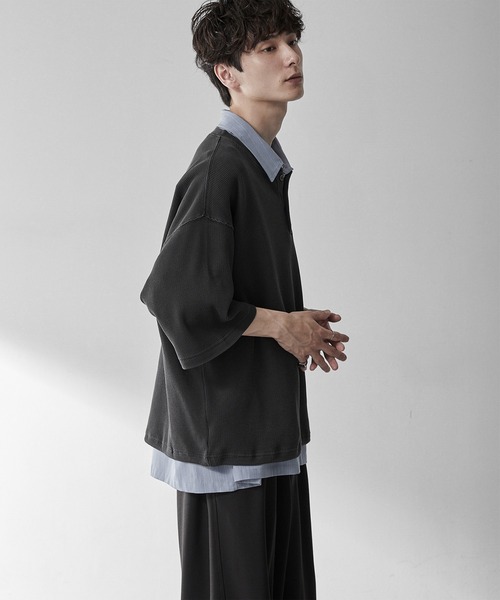 RUUBON(ルーボン)の「【RUUBON】henley neck half sleeve Tee / ヘンリーネックハーフスリーブTシャツ(Tシャツ/カットソー・メンズ・チャコールグレー/ホワイト・M/L/S)」の8枚目の写真