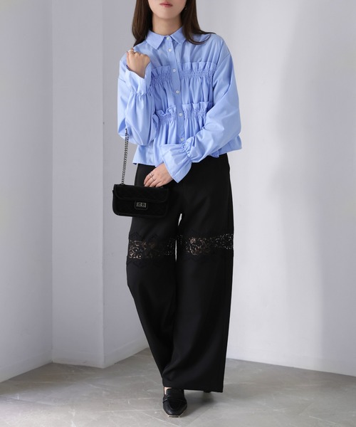 Riberry（リベリー）の「レース切り替えワイドパンツ（スラックス・レディース・チャコールグレー/ブラック/グレイッシュベージュ・FREE）」の6枚目の写真