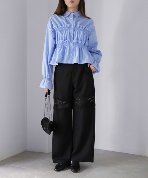 Riberry（リベリー）の「レース切り替えワイドパンツ（スラックス・レディース・チャコールグレー/ブラック/グレイッシュベージュ・FREE）」の13枚目の写真