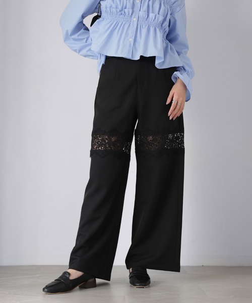 Riberry（リベリー）の「レース切り替えワイドパンツ（スラックス・レディース・チャコールグレー/ブラック/グレイッシュベージュ・FREE）」の14枚目の写真