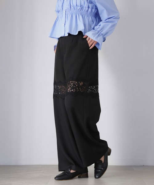 Riberry（リベリー）の「レース切り替えワイドパンツ（スラックス・レディース・チャコールグレー/ブラック/グレイッシュベージュ・FREE）」の15枚目の写真