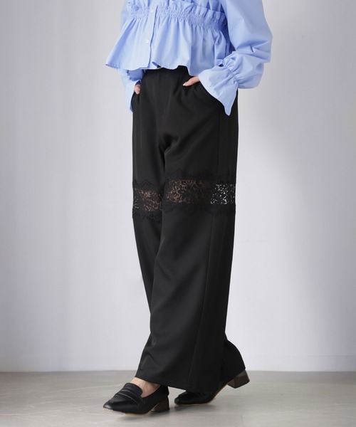 Riberry（リベリー）の「レース切り替えワイドパンツ（スラックス・レディース・チャコールグレー/ブラック/グレイッシュベージュ・FREE）」の16枚目の写真