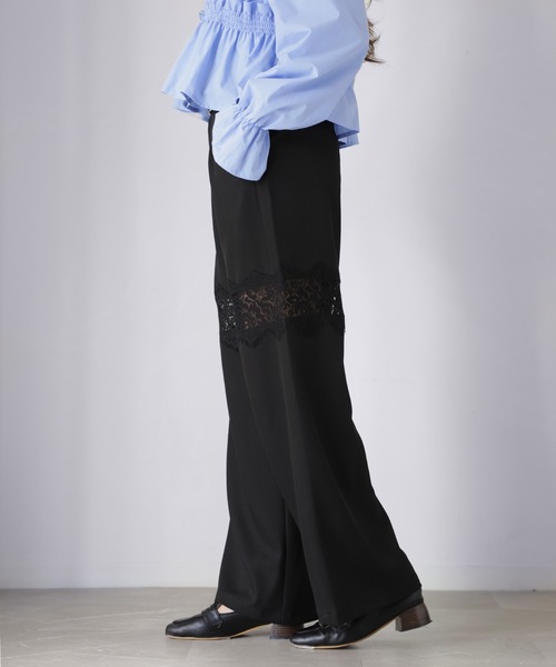 Riberry（リベリー）の「レース切り替えワイドパンツ（スラックス・レディース・チャコールグレー/ブラック/グレイッシュベージュ・FREE）」の17枚目の写真