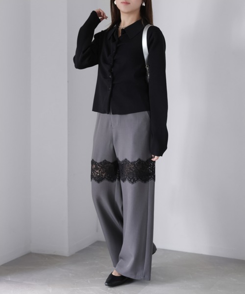 Riberry（リベリー）の「レース切り替えワイドパンツ（スラックス・レディース・チャコールグレー/ブラック/グレイッシュベージュ・FREE）」の19枚目の写真