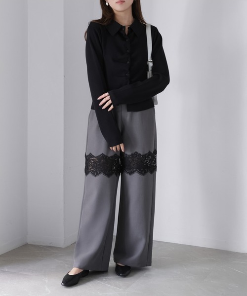 Riberry（リベリー）の「レース切り替えワイドパンツ（スラックス・レディース・チャコールグレー/ブラック/グレイッシュベージュ・FREE）」の9枚目の写真
