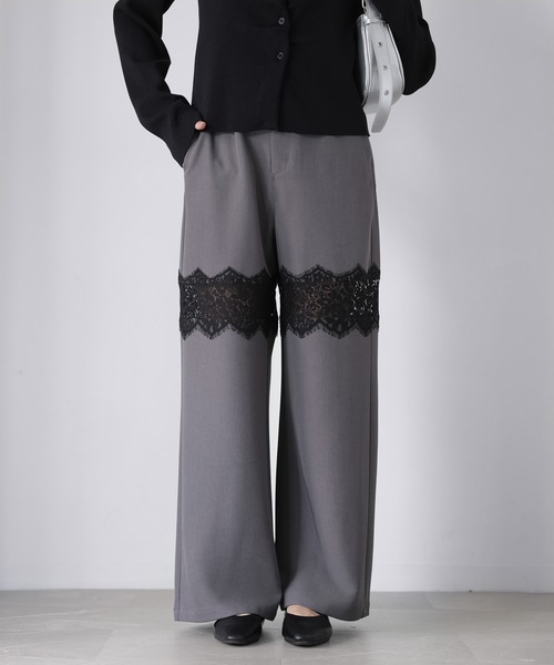Riberry（リベリー）の「レース切り替えワイドパンツ（スラックス・レディース・チャコールグレー/ブラック/グレイッシュベージュ・FREE）」の20枚目の写真
