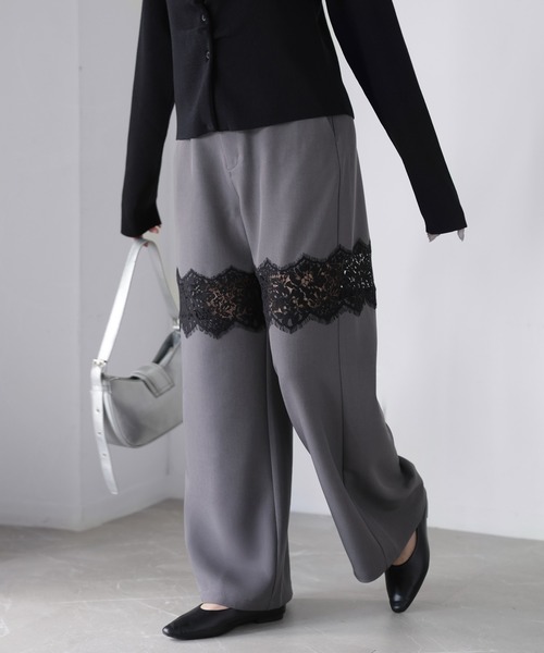 Riberry（リベリー）の「レース切り替えワイドパンツ（スラックス・レディース・チャコールグレー/ブラック/グレイッシュベージュ・FREE）」の21枚目の写真