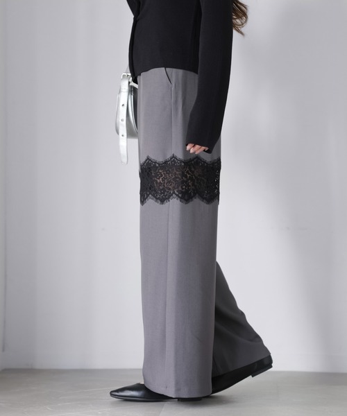 Riberry（リベリー）の「レース切り替えワイドパンツ（スラックス・レディース・チャコールグレー/ブラック/グレイッシュベージュ・FREE）」の22枚目の写真