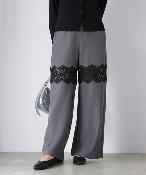 Riberry（リベリー）の「レース切り替えワイドパンツ（スラックス・レディース・チャコールグレー/ブラック/グレイッシュベージュ・FREE）」の7枚目の写真