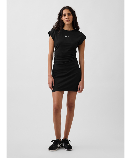 GAP（ギャップ）の「ミニGAPロゴ ルーシュ Tシャツワンピース（ワンピース・レディース・ブラック/オリーブ/ホワイト×ブラック・XXS/L/M/S/XS）」の3枚目の写真