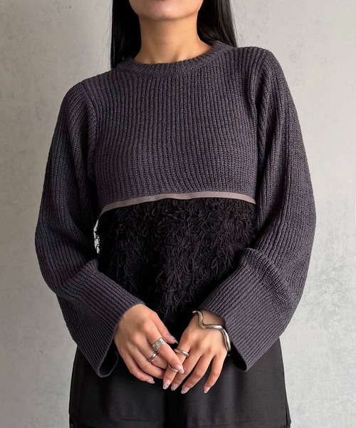 &g'aime(アンジェム)の「【&g'aime 】ループ編み配色ニット Color-Block Loop Knit Top(ニット/セーター・レディース・アイボリー/ブラック/チャコールグレー・FREE)」の1枚目の写真