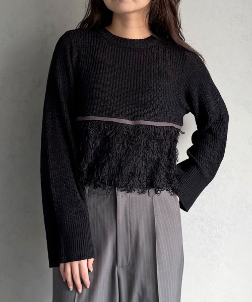 &g'aime(アンジェム)の「【&g'aime 】ループ編み配色ニット Color-Block Loop Knit Top(ニット/セーター・レディース・アイボリー/ブラック/チャコールグレー・FREE)」の3枚目の写真
