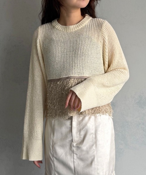 &g'aime(アンジェム)の「【&g'aime 】ループ編み配色ニット Color-Block Loop Knit Top(ニット/セーター・レディース・アイボリー/ブラック/チャコールグレー・FREE)」の4枚目の写真