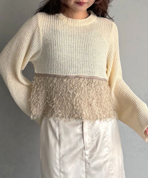 &g'aime(アンジェム)の「【&g'aime 】ループ編み配色ニット Color-Block Loop Knit Top(ニット/セーター・レディース・アイボリー/ブラック/チャコールグレー・FREE)」の5枚目の写真