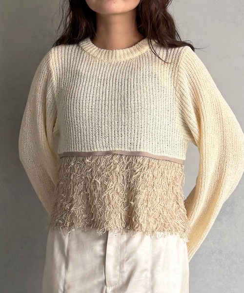 &g'aime(アンジェム)の「【&g'aime 】ループ編み配色ニット Color-Block Loop Knit Top(ニット/セーター・レディース・アイボリー/ブラック/チャコールグレー・FREE)」の6枚目の写真