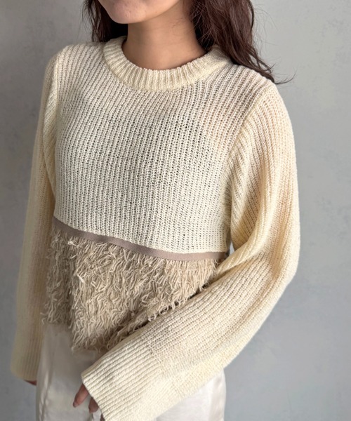 &g'aime(アンジェム)の「【&g'aime 】ループ編み配色ニット Color-Block Loop Knit Top(ニット/セーター・レディース・アイボリー/ブラック/チャコールグレー・FREE)」の7枚目の写真