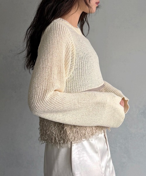 &g'aime(アンジェム)の「【&g'aime 】ループ編み配色ニット Color-Block Loop Knit Top(ニット/セーター・レディース・アイボリー/ブラック/チャコールグレー・FREE)」の8枚目の写真