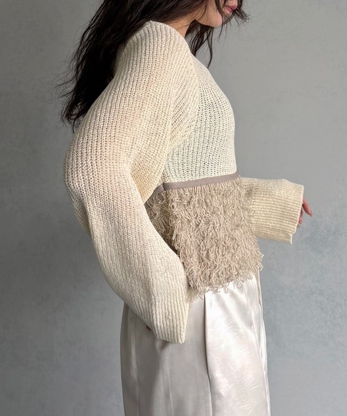 &g'aime(アンジェム)の「【&g'aime 】ループ編み配色ニット Color-Block Loop Knit Top(ニット/セーター・レディース・アイボリー/ブラック/チャコールグレー・FREE)」の9枚目の写真