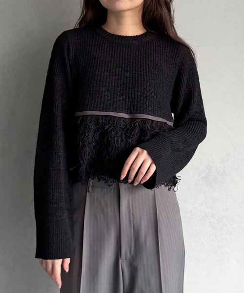 &g'aime(アンジェム)の「【&g'aime 】ループ編み配色ニット Color-Block Loop Knit Top(ニット/セーター・レディース・アイボリー/ブラック/チャコールグレー・FREE)」の15枚目の写真