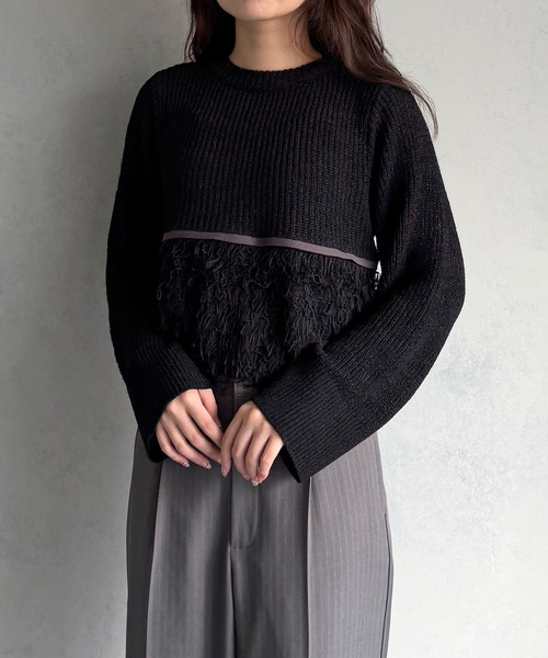 &g'aime(アンジェム)の「【&g'aime 】ループ編み配色ニット Color-Block Loop Knit Top(ニット/セーター・レディース・アイボリー/ブラック/チャコールグレー・FREE)」の16枚目の写真