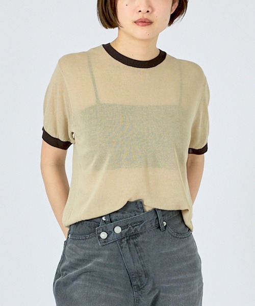 NOMINE(ノミネ)の「【NOMINE】リンガー ニット Tシャツ(Tシャツ/カットソー・レディース・ブラウン/ブラック/サックスブルー/ベージュ・フリー)」の4枚目の写真