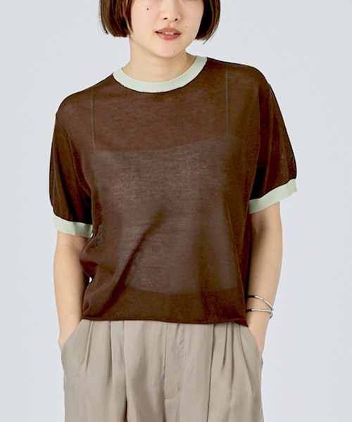 NOMINE(ノミネ)の「【NOMINE】リンガー ニット Tシャツ(Tシャツ/カットソー・レディース・ブラウン/ブラック/サックスブルー/ベージュ・フリー)」の3枚目の写真
