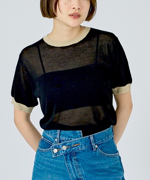 NOMINE(ノミネ)の「【NOMINE】リンガー ニット Tシャツ(Tシャツ/カットソー・レディース・ブラウン/ブラック/サックスブルー/ベージュ・フリー)」の2枚目の写真