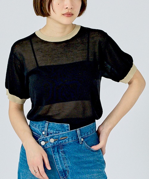 NOMINE(ノミネ)の「【NOMINE】リンガー ニット Tシャツ(Tシャツ/カットソー・レディース・ブラウン/ブラック/サックスブルー/ベージュ・フリー)」の9枚目の写真