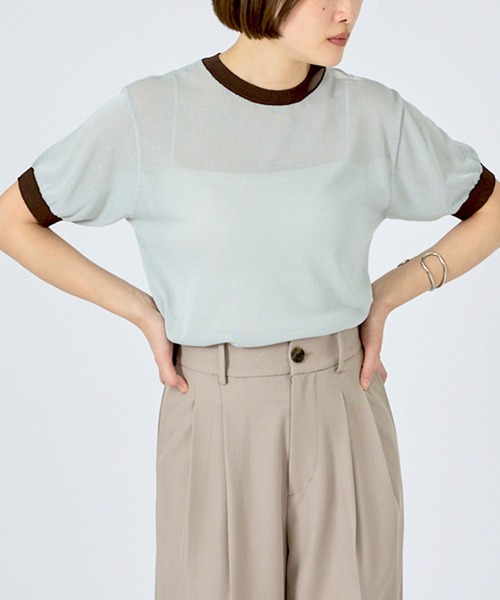 NOMINE(ノミネ)の「【NOMINE】リンガー ニット Tシャツ(Tシャツ/カットソー・レディース・ブラウン/ブラック/サックスブルー/ベージュ・フリー)」の12枚目の写真