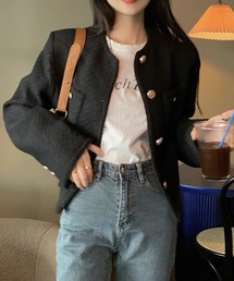 center i（センターアイ）の「ゴールドボタンツイードジャケット（ノーカラージャケット）」