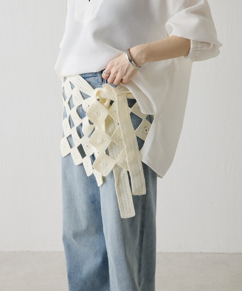 COLLAGE GALLARDAGALANTE（コラージュガリャルダガランテ）の「PAPILLONNER/クロシェラップスカーフ（バンダナ/スカーフ・レディース・オフホワイト/ブラック・FREE）」の13枚目の写真