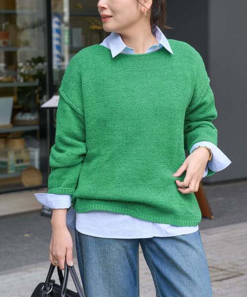 JOURNAL STANDARD（ジャーナルスタンダード）の「《追加2》テープヤーンDROPプルオーバー（ニット/セーター・レディース・ブラック系その他/ホワイト/グリーン/ピンク・FREE）」の4枚目の写真