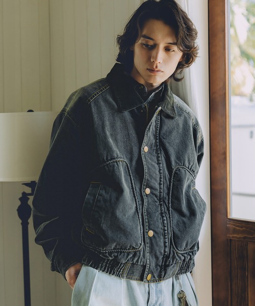 【珍品】LEVI'S デニムレザー切り替えブルゾン 襟切り替え ヴィンテージデザイン デニムブルゾン（デニムジャケット