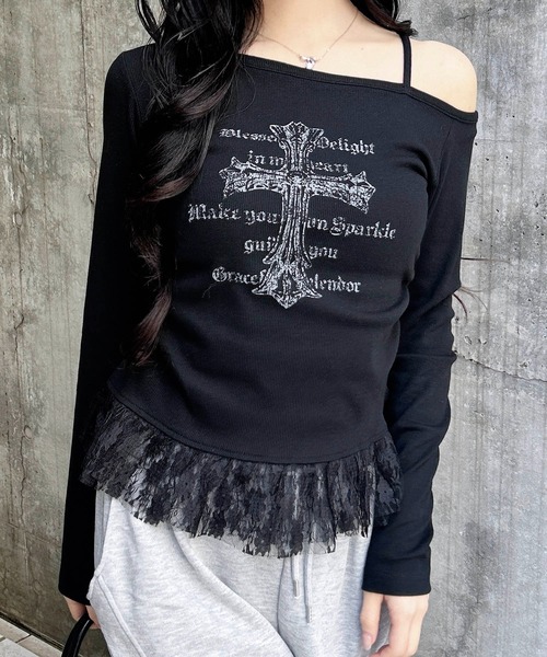 INGNI(イング)の「ワンショルレースレイヤードトップス(Tシャツ/カットソー・レディース・オフホワイト/グレー/ブラック・M)」の20枚目の写真