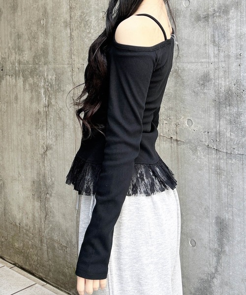 INGNI(イング)の「ワンショルレースレイヤードトップス(Tシャツ/カットソー・レディース・オフホワイト/グレー/ブラック・M)」の21枚目の写真