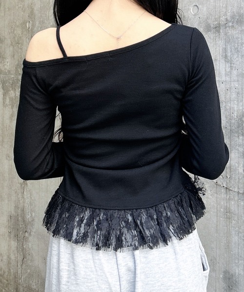 INGNI(イング)の「ワンショルレースレイヤードトップス(Tシャツ/カットソー・レディース・オフホワイト/グレー/ブラック・M)」の22枚目の写真
