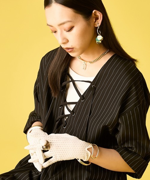 GEVS.(ジェイヴィス)の「ストライプレースアップロングワンピース<大きいサイズ有>GEVS.(ワンピース・レディース・オリーブ系/ブラック系・L/3L/LL/M/4L/5L)」の8枚目の写真