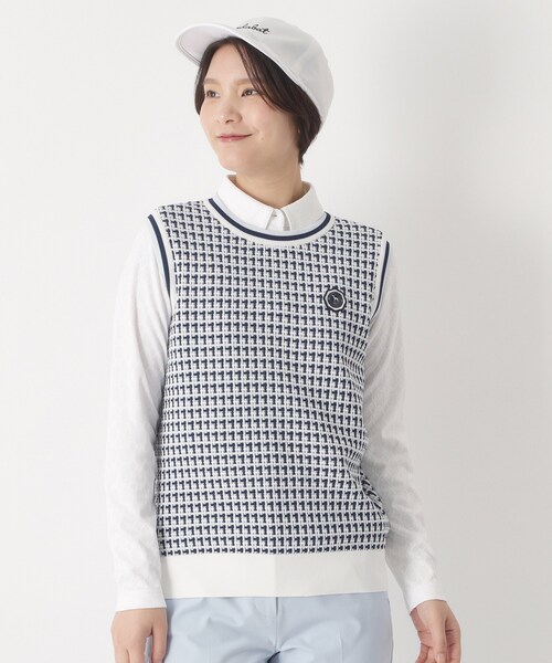 adabat（アダバット）の「サマーツイードニットベスト（ベスト・レディース・ピンク/ネイビー・40/38）」の2枚目の写真